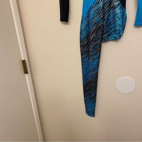 WEISSMAN Dance Costume Aqua blue velvet one leg unitard Elements 12687 IC 7/8 - Picture 4 of 11